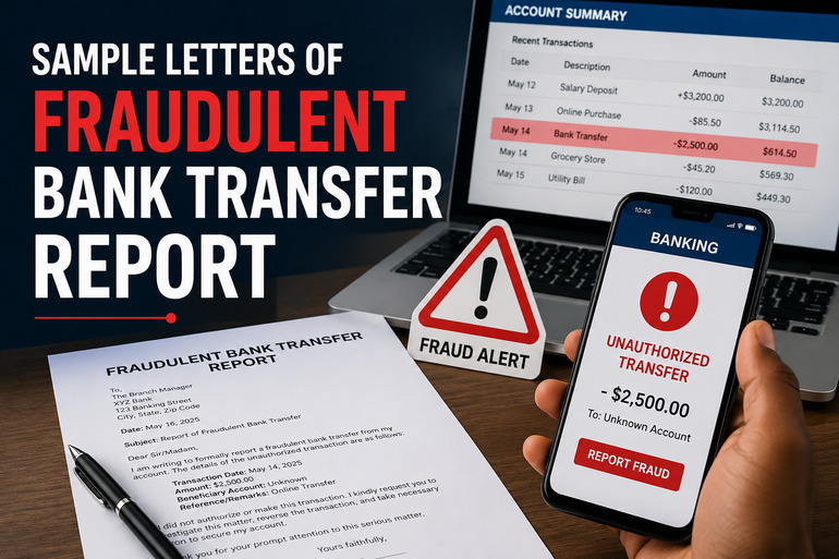 Sample Letters of Fraudulent Bank Transfer Report